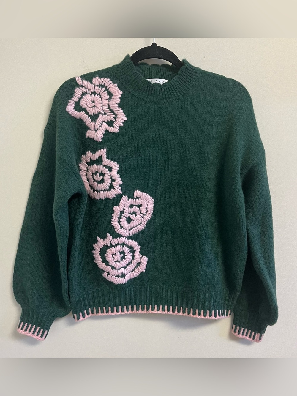 NWT Fairy Cottagecore Sweater Green Pink Floral Embroidered Pullover Small